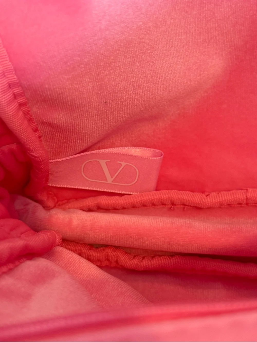 Valentino Pink Suede Embossed V Logo Cosmetic Pouch